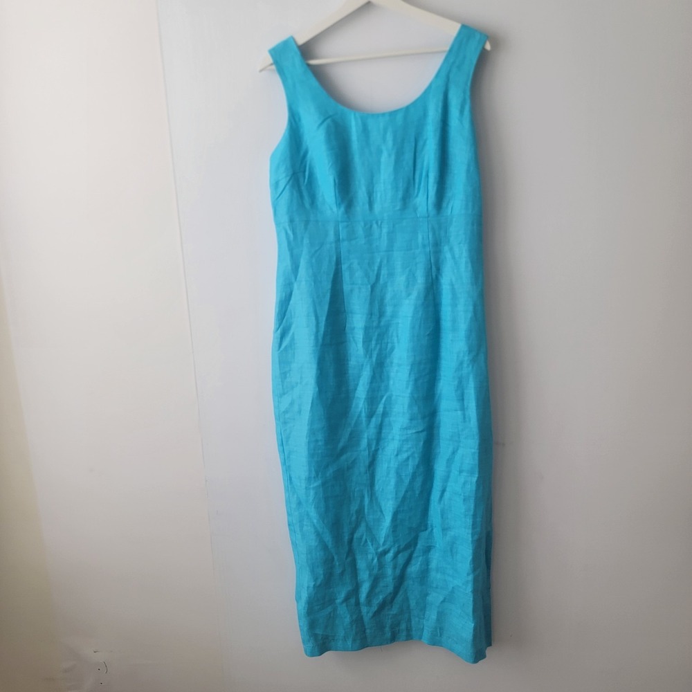 plaza south women's 100% ramie Sheath Midi dress size 8 sleeveless coastal